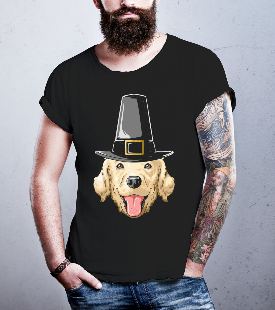 Golden Retriever Thanksgiving Pilgrim Hat T-Shirt
