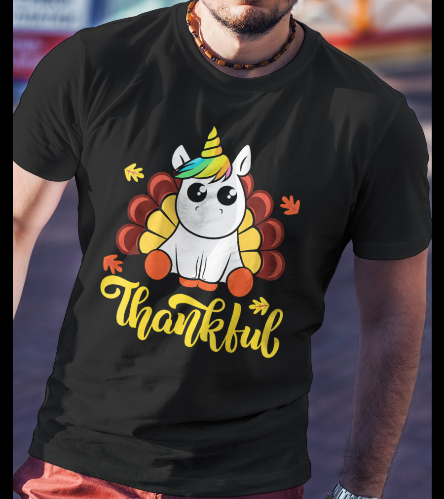 Thankful Thanksgiving Unicorn Turkey Cut T-Shirt