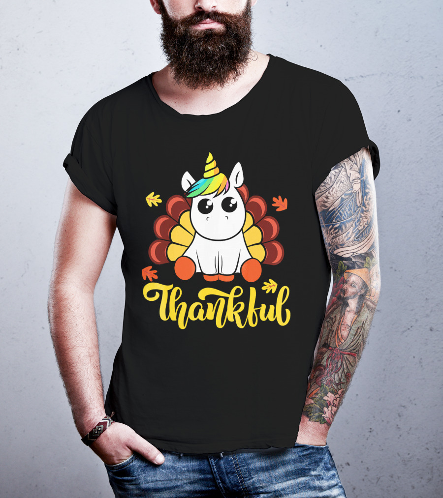 Thankful Thanksgiving Unicorn Turkey Cut T-Shirt