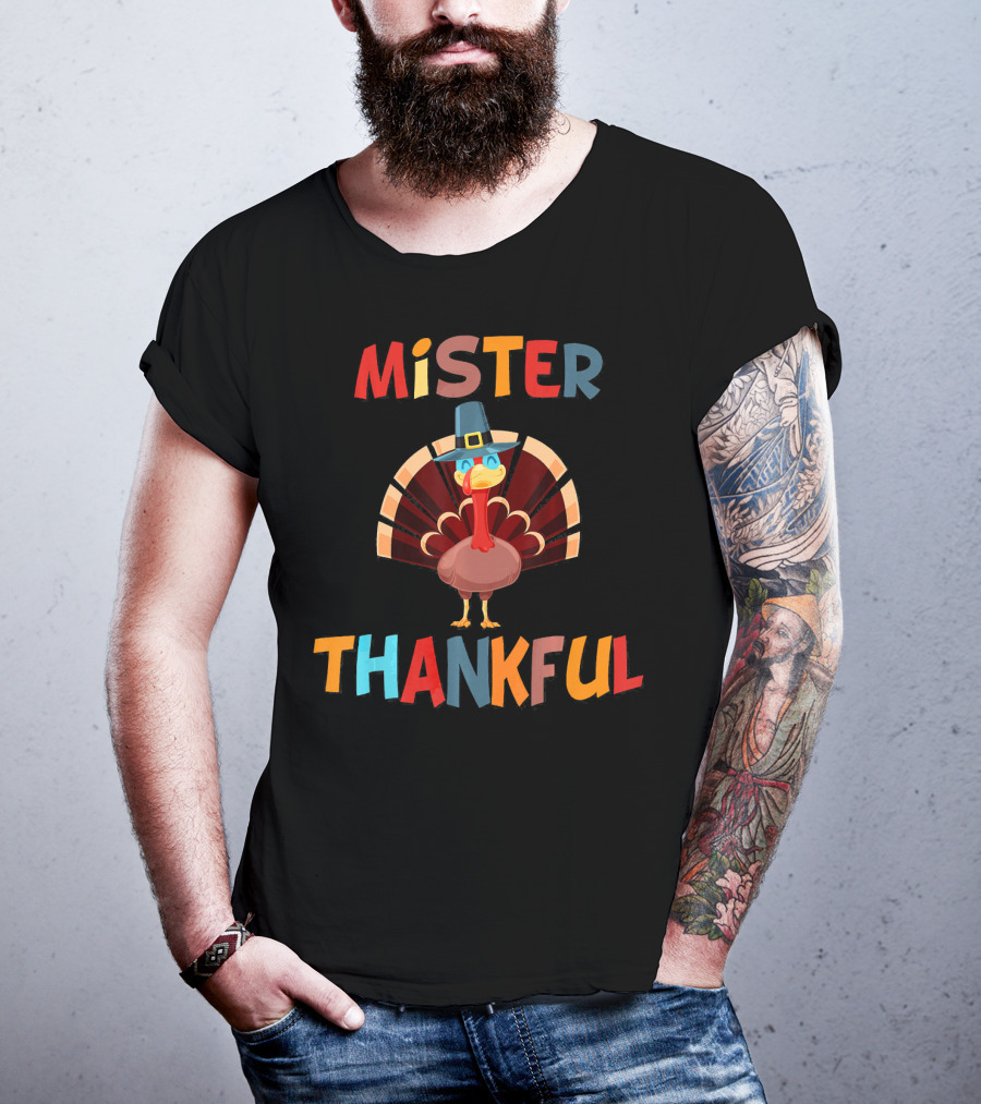 Mister Thankful Turkey With Pilgrim Hat T-Shirt