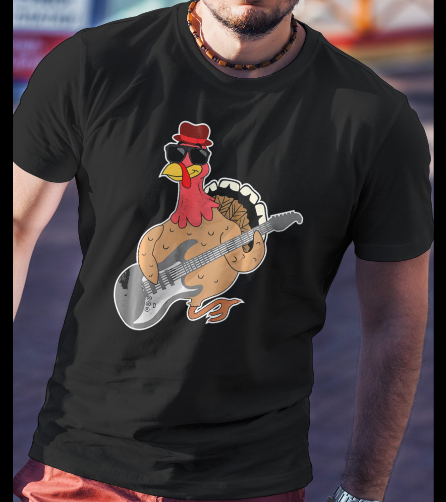 RockStar Turkey With Guitar Funny Thanksgiving T-Shirt
