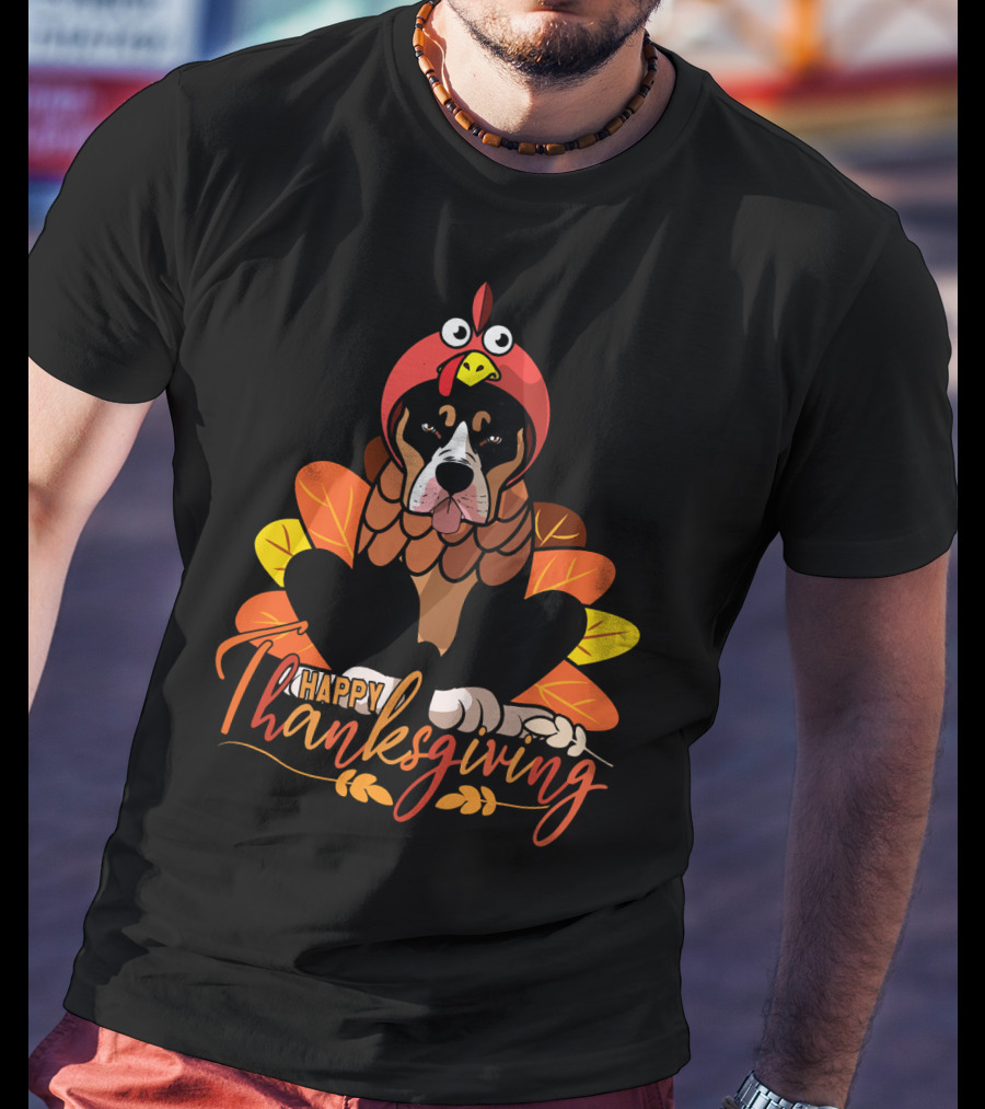 Happy Thanksgiving Funny Pitbull Dog Mom Turkey T-Shirt