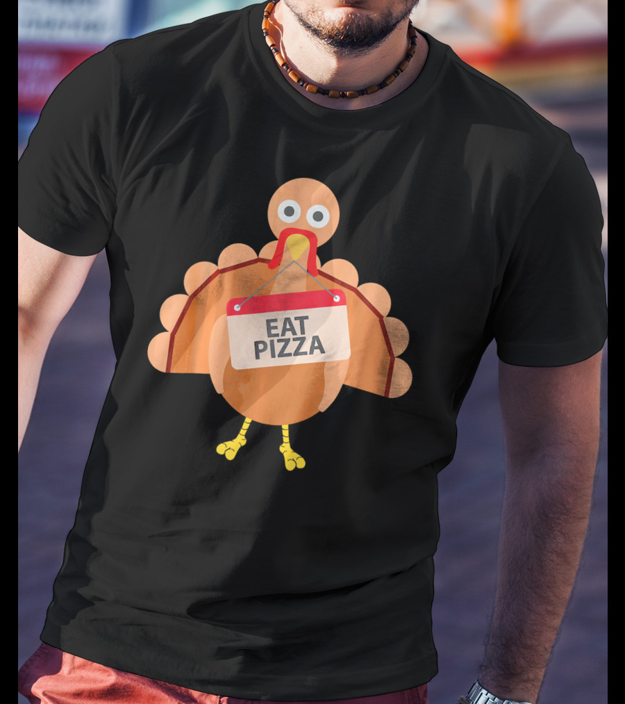 Funny Turkey Eat Pizza Sign Emoji T-Shirt