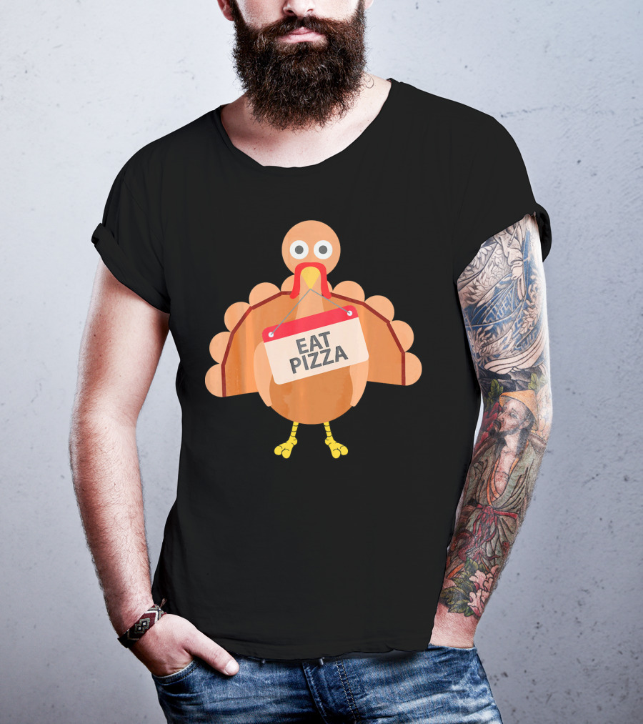 Funny Turkey Eat Pizza Sign Emoji T-Shirt