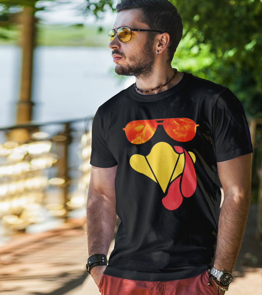 Turkey Face Thanksgiving Sunglasses Fire Flame T-Shirt