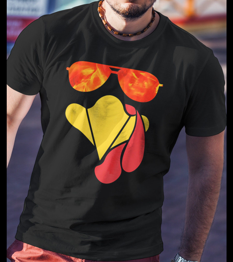 Turkey Face Thanksgiving Sunglasses Fire Flame T-Shirt