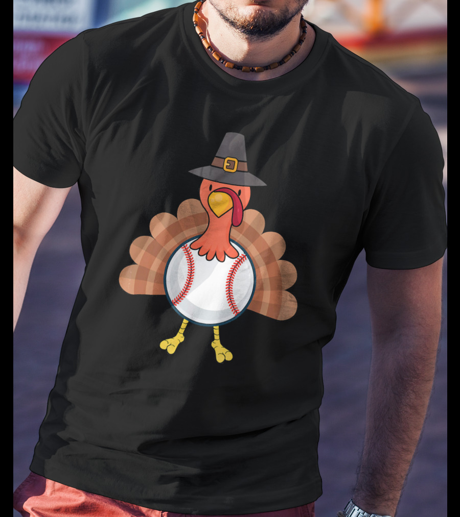 Thanksgiving Pilgrim Turkey Baseball Fusion T-Shirt