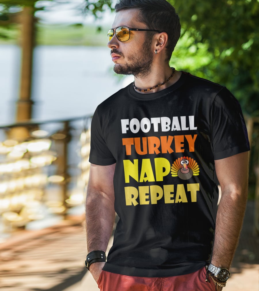 Football Turkey Nap Repeat Thanksgiving Enthusiast T-Shirt