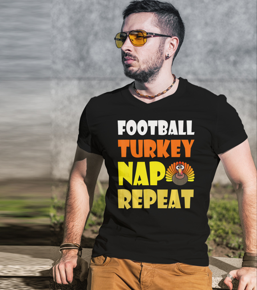 Football Turkey Nap Repeat Thanksgiving Enthusiast T-Shirt