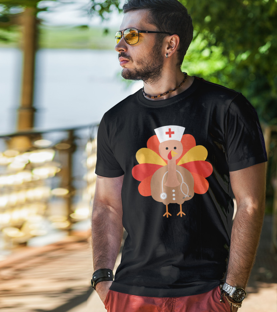 Thanksgiving Nurse Turkey With Stethoscope Cool T-Shirt