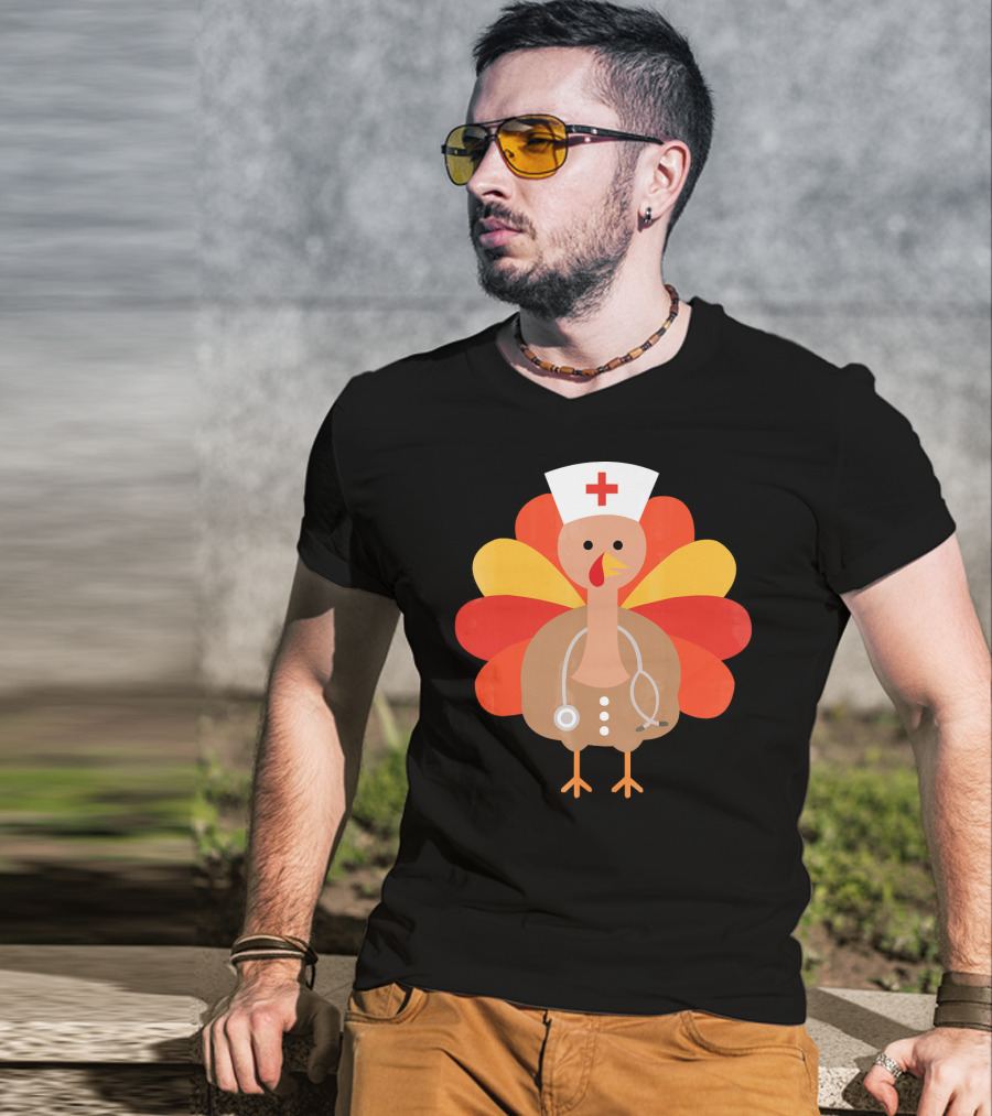 Thanksgiving Nurse Turkey With Stethoscope Cool T-Shirt