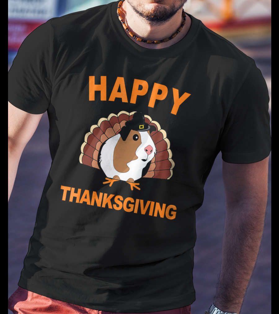 Happy Thanksgiving Funny Guinea Pig With Turkey Hat T-Shirt