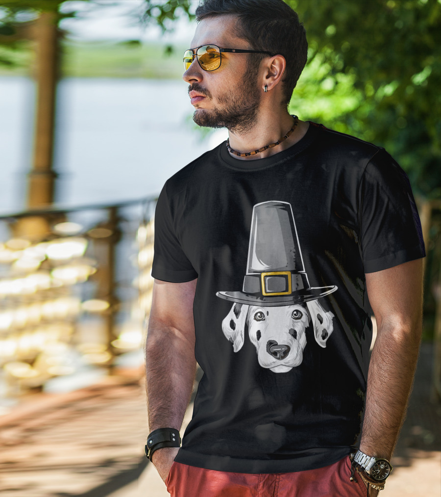 Dalmatian Dog In Pilgrim Hat Thanksgiving T-Shirt
