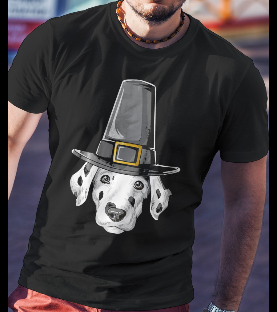 Dalmatian Dog In Pilgrim Hat Thanksgiving T-Shirt