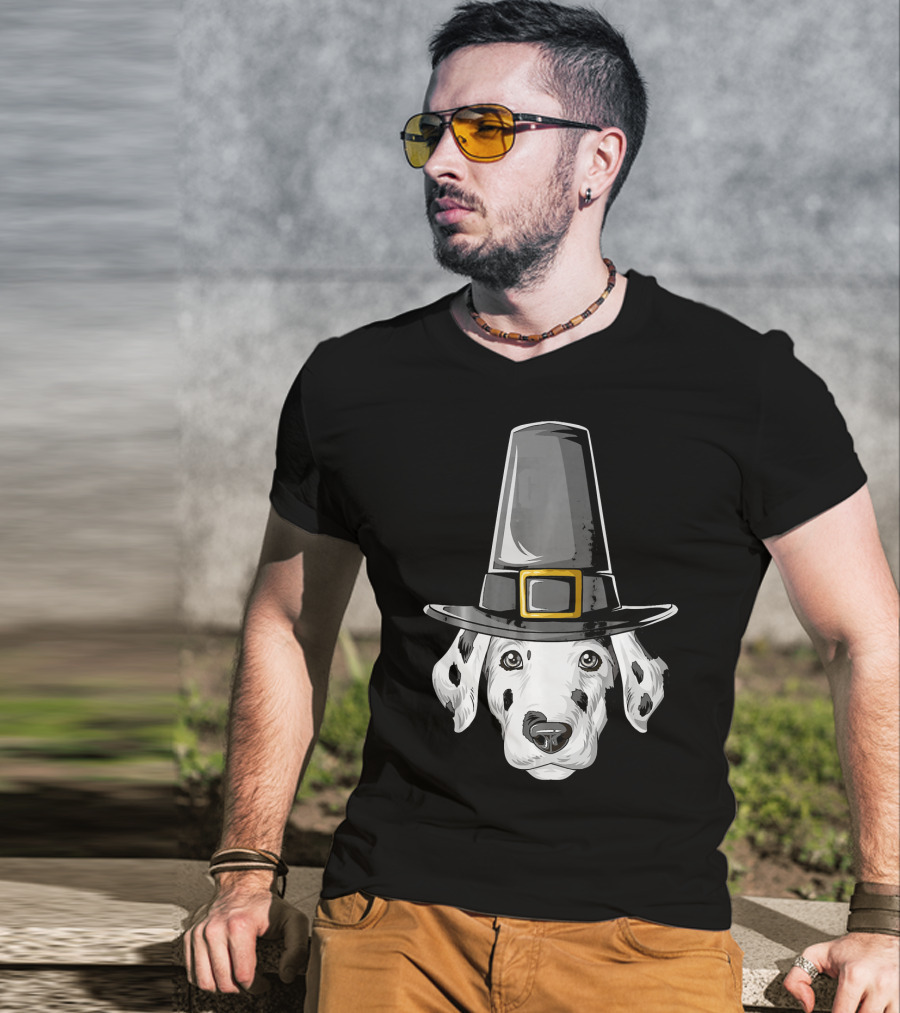 Dalmatian Dog In Pilgrim Hat Thanksgiving T-Shirt
