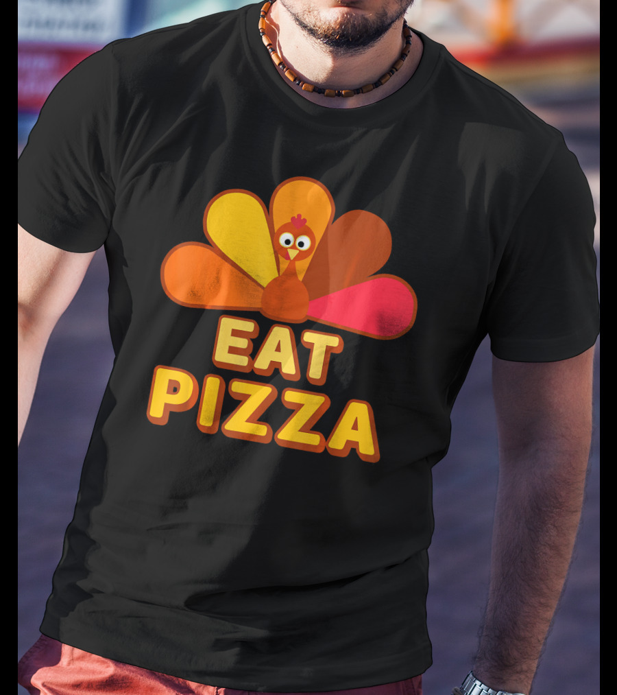 Funny Turkey Eat Pizza Thanksgiving Humor T-Shirt