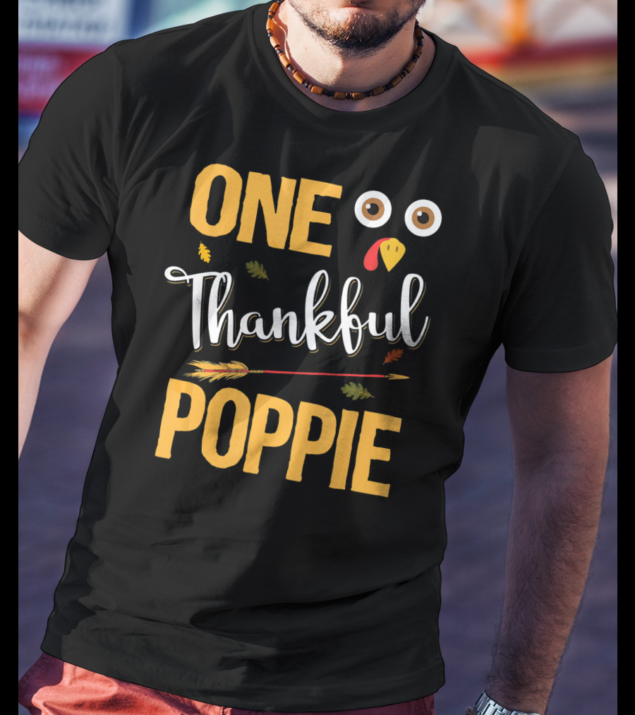 One Thankful Poppie Turkey Face Thanksgiving Elements T-Shirt
