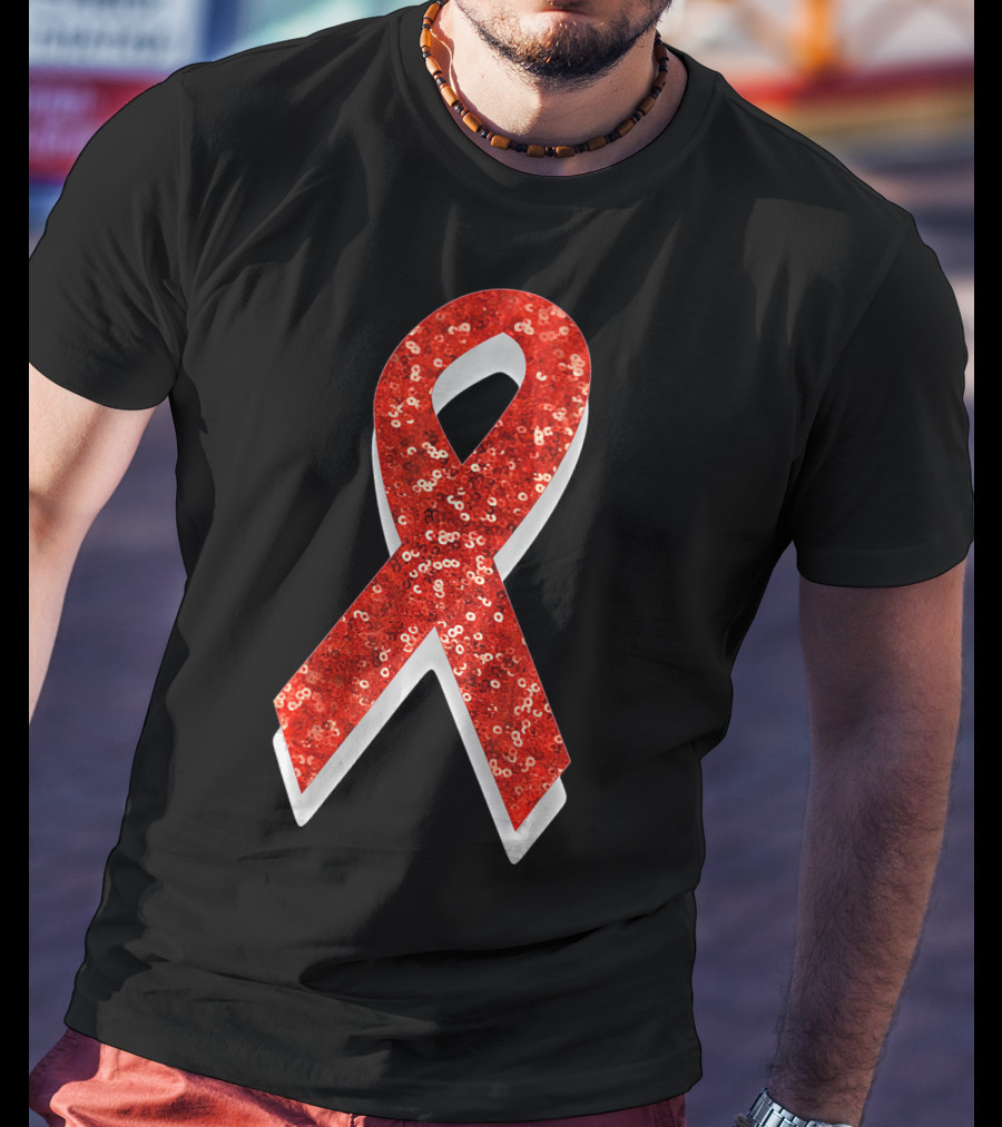 AIDS Awareness Red Ribbon Sequin T-Shirt