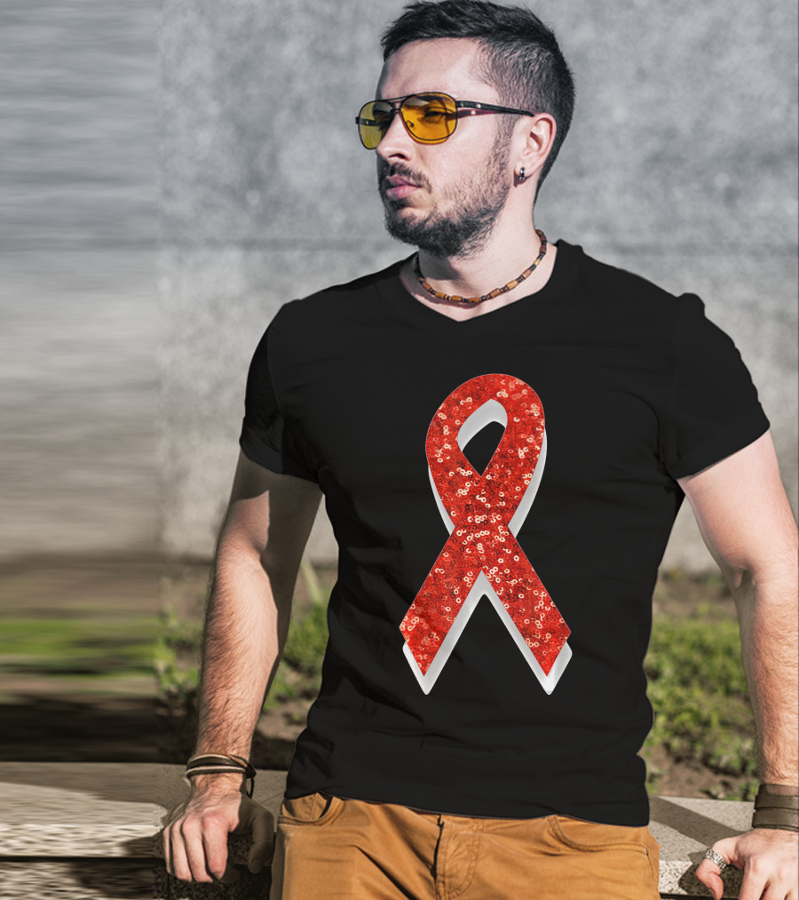 AIDS Awareness Red Ribbon Sequin T-Shirt