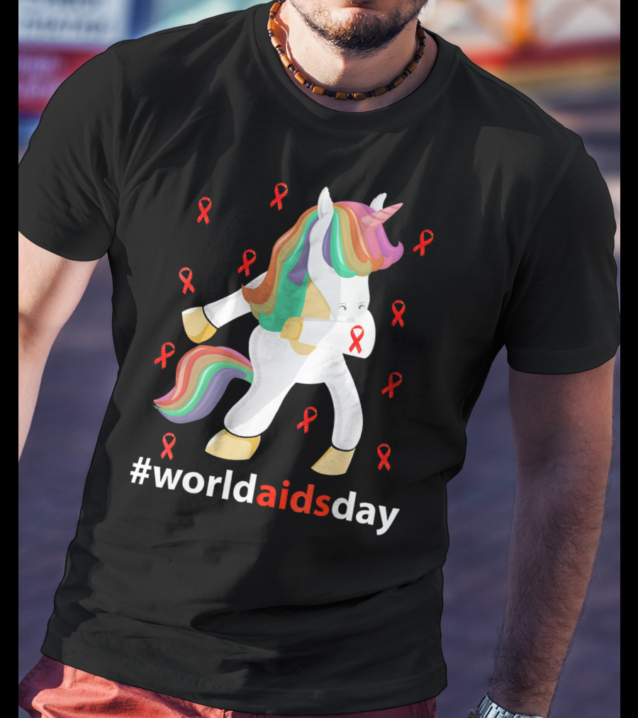WorldAIDSDay Unicorn With Red Ribbons December 1st T-Shirt