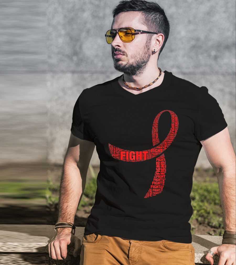 FIGHT Red Ribbon HIV AIDS Awareness T-Shirt