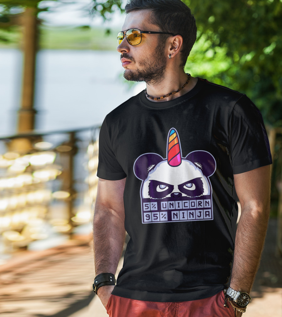 5% Unicorn 95% Ninja Panda With Unicorn Horn T-Shirt