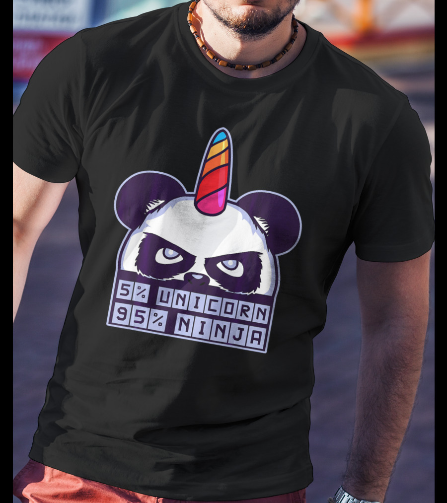5% Unicorn 95% Ninja Panda With Unicorn Horn T-Shirt