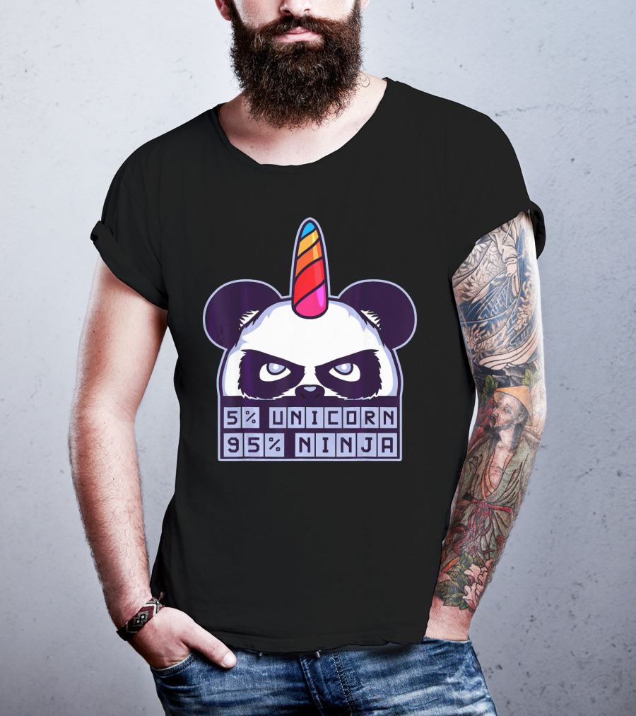 5% Unicorn 95% Ninja Panda With Unicorn Horn T-Shirt