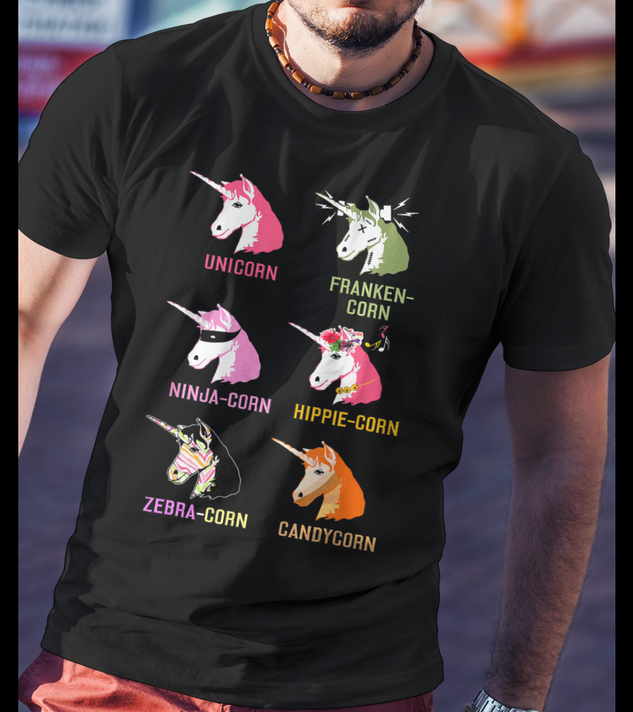 Unicorn Frankencorn Ninja-Corn Hippie-Corn Zebra-Corn Candycorn T-Shirt