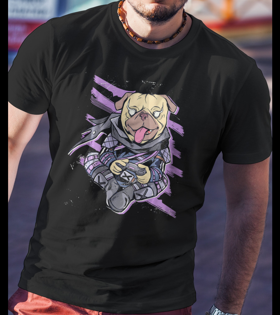 Ninja Pug Playing Video Game Controller Epic Battle T-Shirt