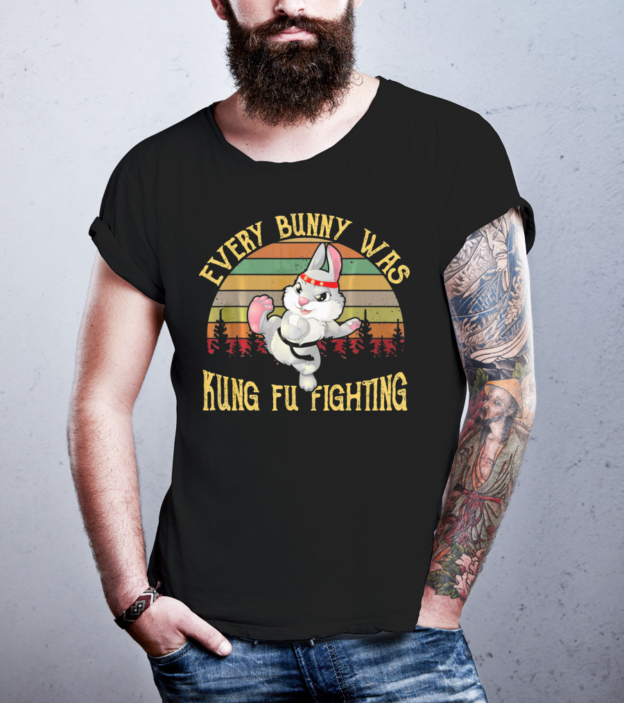 Every Bunny Was Kung Fu Fighting Retro Vintage Easter Rabbit T-Shirt