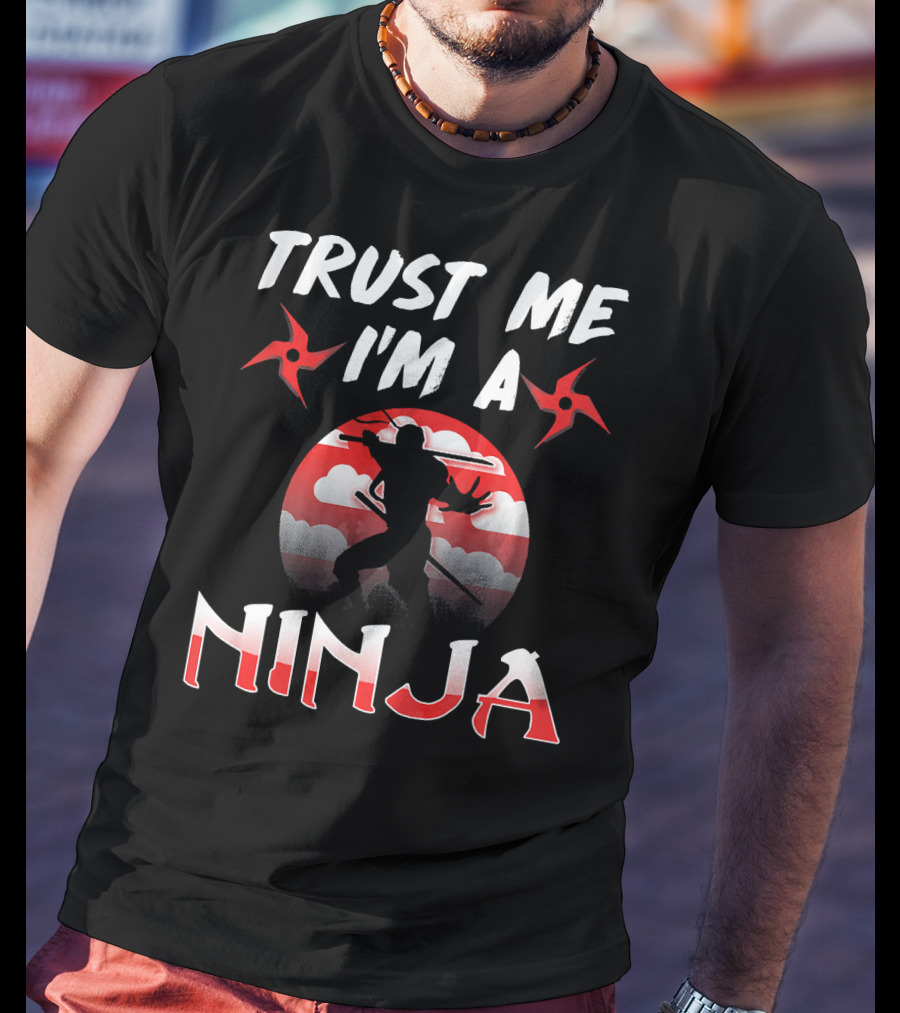 Trust Me I'm A Ninja Shuriken Shadow Silhouette With Red Circle Background T-Shirt