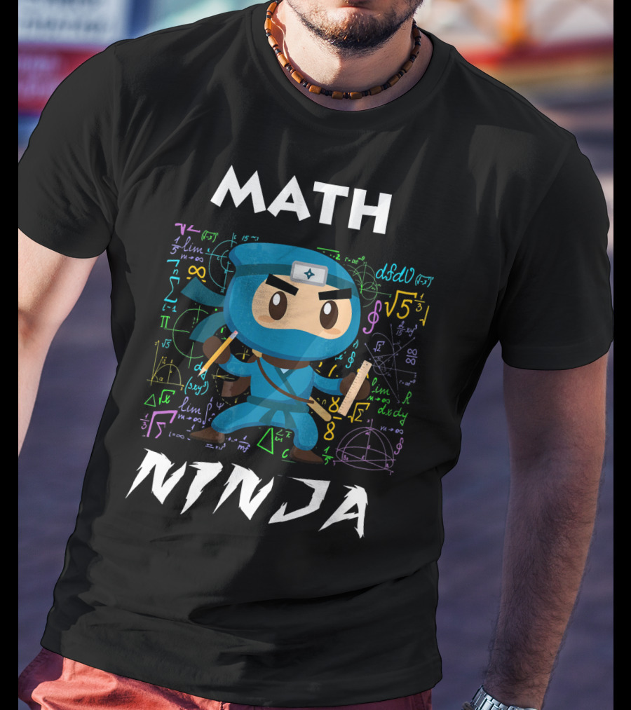 Math Ninja Dark With Equations And Symbols T-Shirt