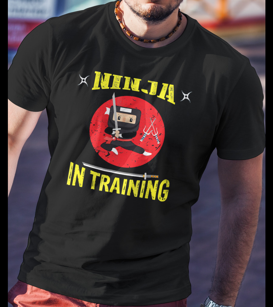 Ninja In Training Samurai Sword Martial Arts Red Circle Shuriken T-Shirt