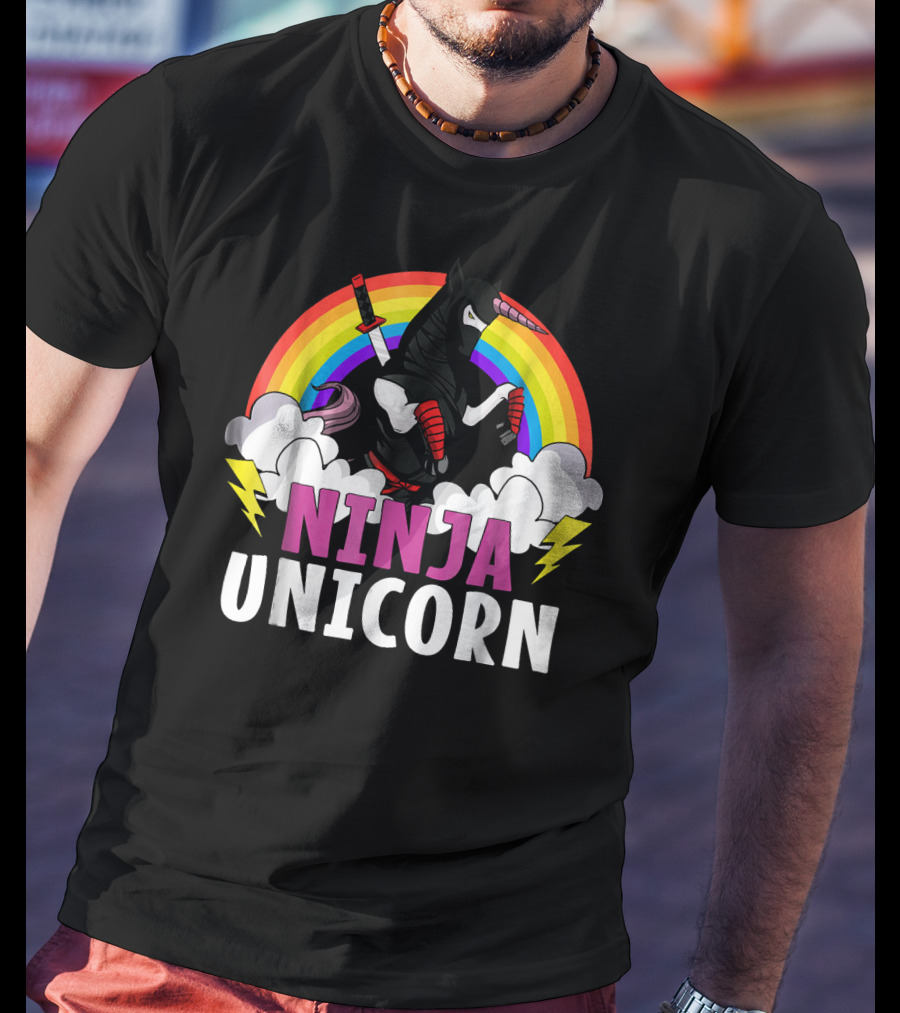 Ninja Unicorn Rainbow Karate Martial Arts T-Shirt