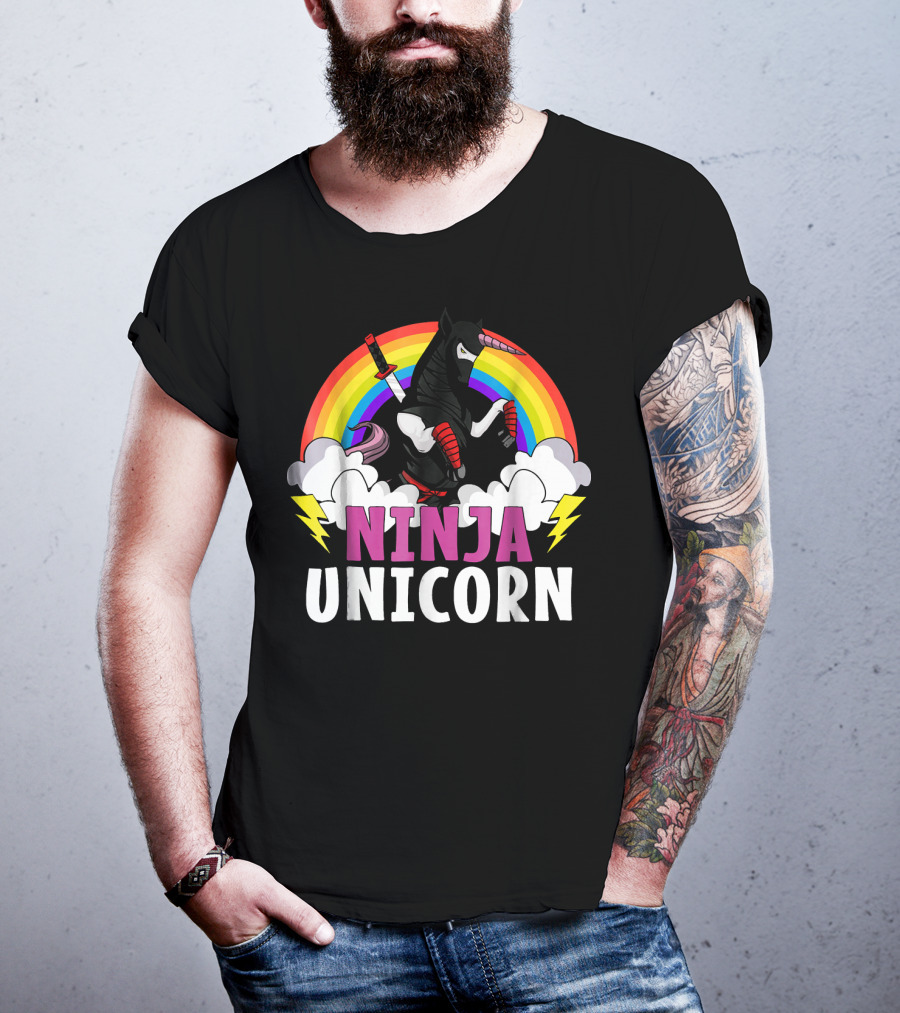 Ninja Unicorn Rainbow Karate Martial Arts T-Shirt