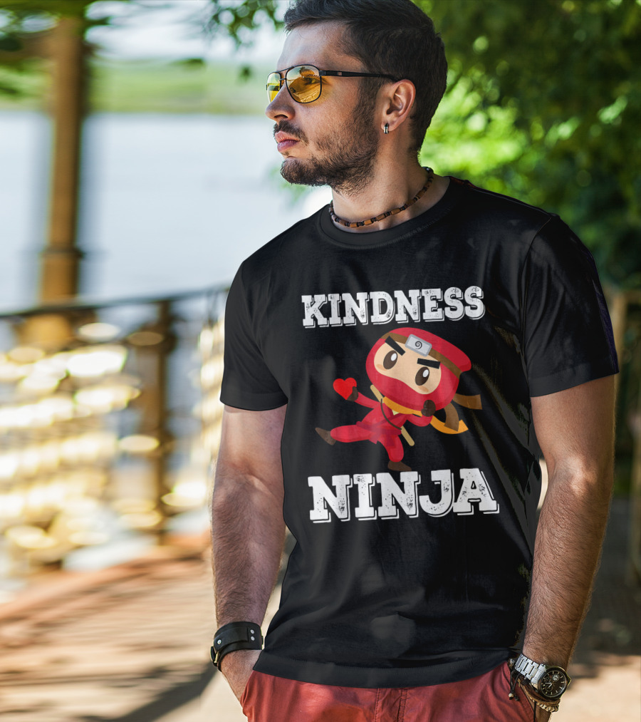 Kindness Ninja Cute Anti Bullying Funny Red Heart Cartoon Character T-Shirt