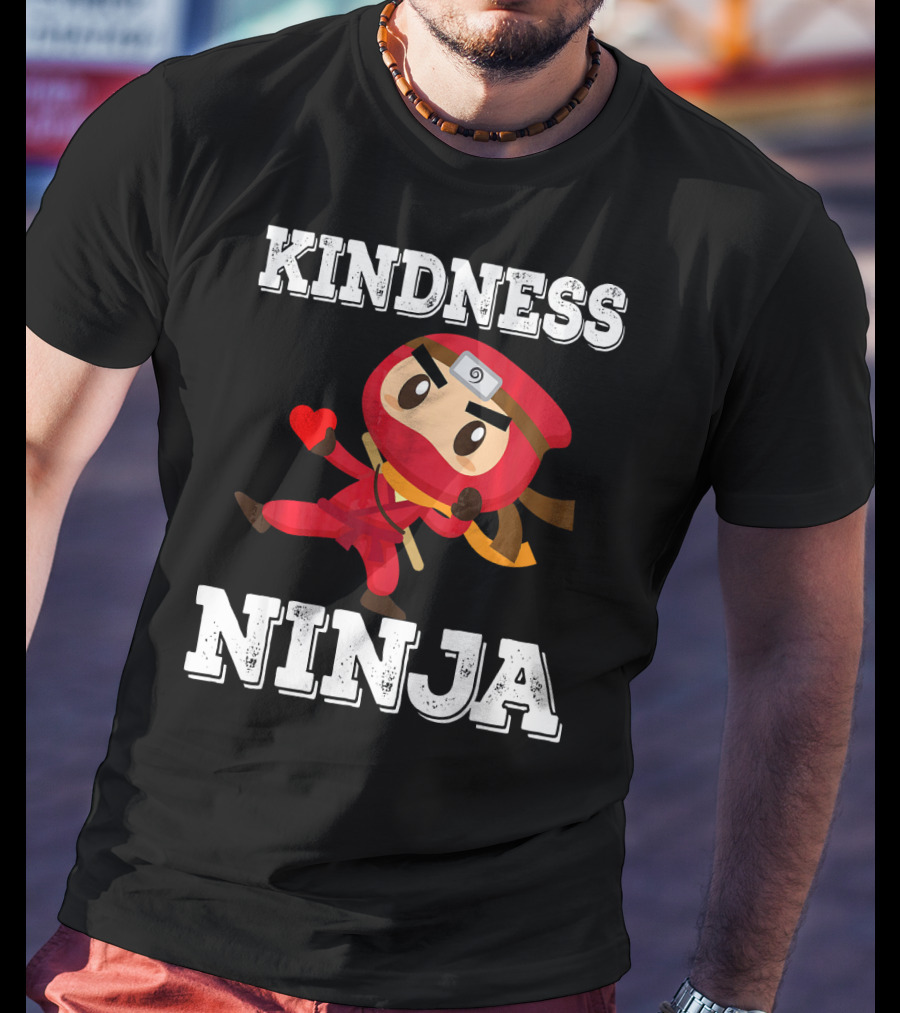Kindness Ninja Cute Anti Bullying Funny Red Heart Cartoon Character T-Shirt