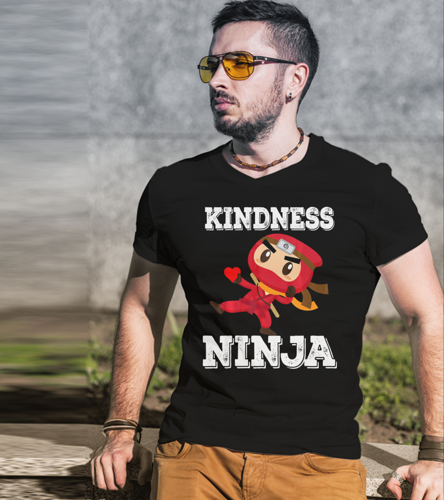Kindness Ninja Cute Anti Bullying Funny Red Heart Cartoon Character T-Shirt