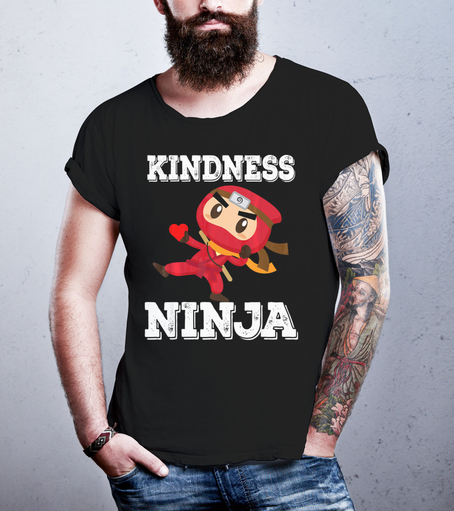Kindness Ninja Cute Anti Bullying Funny Red Heart Cartoon Character T-Shirt