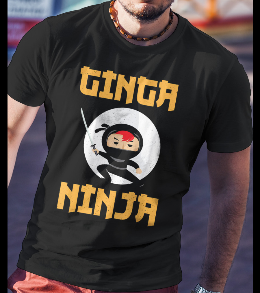 Ginger Pride Ginga Ninja Funny Redhead With Sword Character T-Shirt