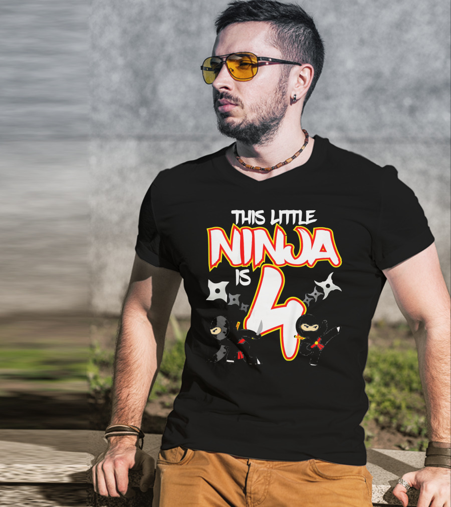 This Little Ninja Is 4 Year Old Birthday Party T-Shirt