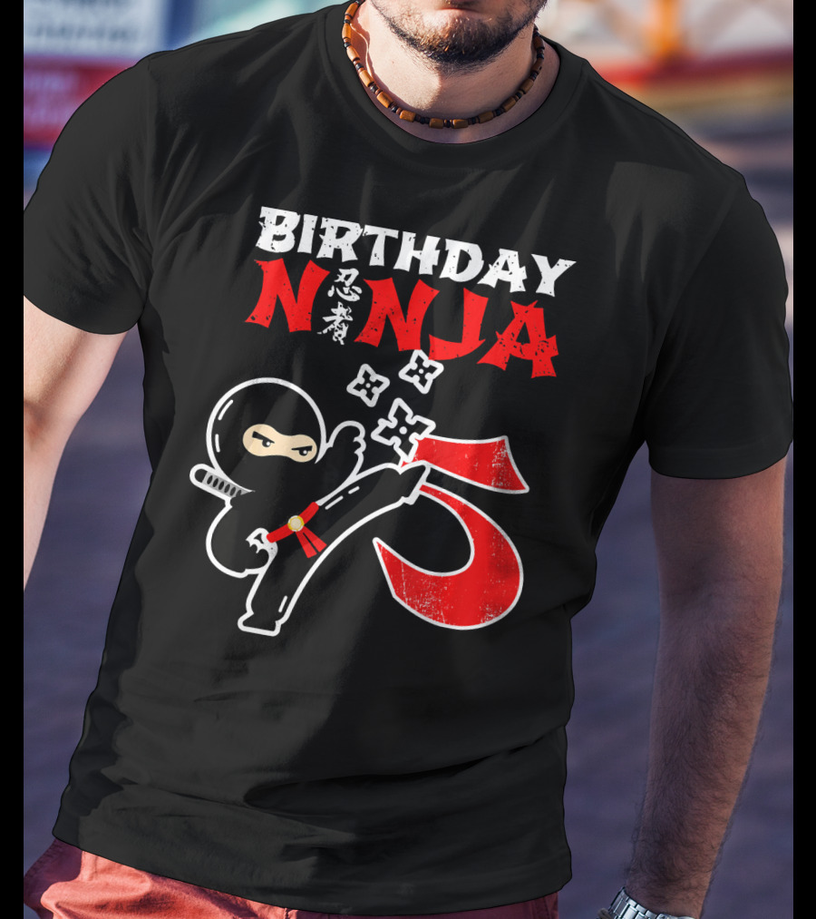 Birthday Ninja Kicking 5th T-Shirt