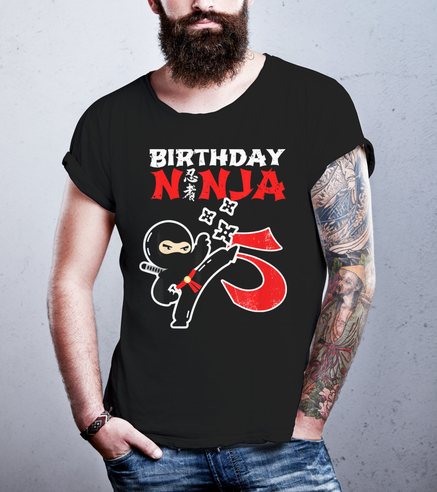 Birthday Ninja Kicking 5th T-Shirt