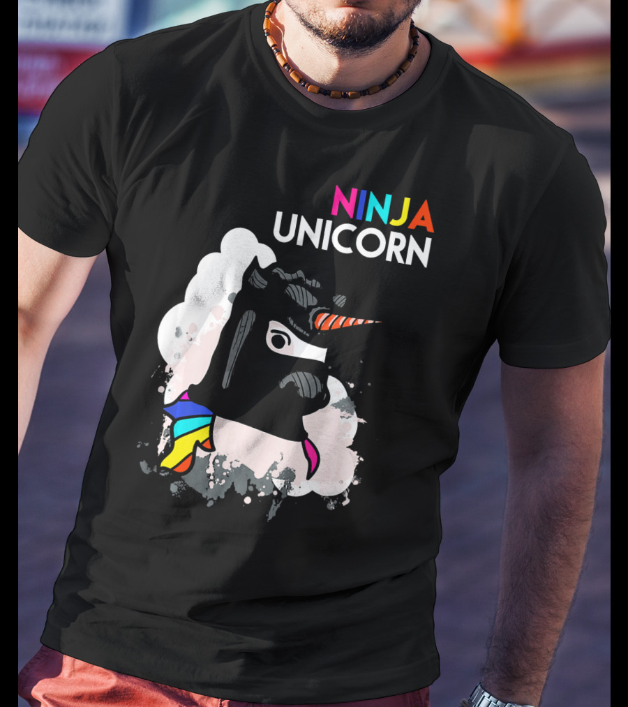 Ninja Unicorn Funny Cool Martial Arts Rainbow Scarf T-Shirt