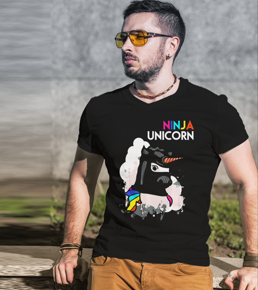 Ninja Unicorn Funny Cool Martial Arts Rainbow Scarf T-Shirt