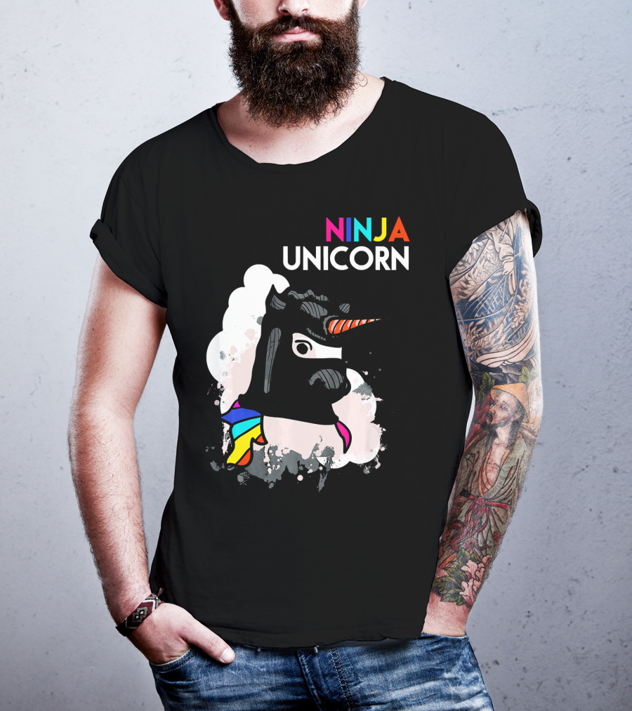 Ninja Unicorn Funny Cool Martial Arts Rainbow Scarf T-Shirt