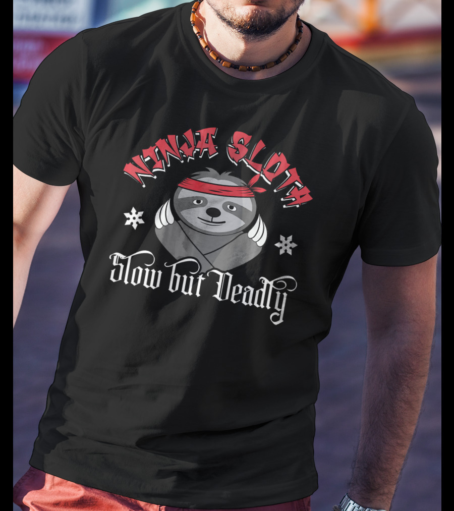 Ninja Sloth Slow But Deadly Funny Sloth Combat T-Shirt