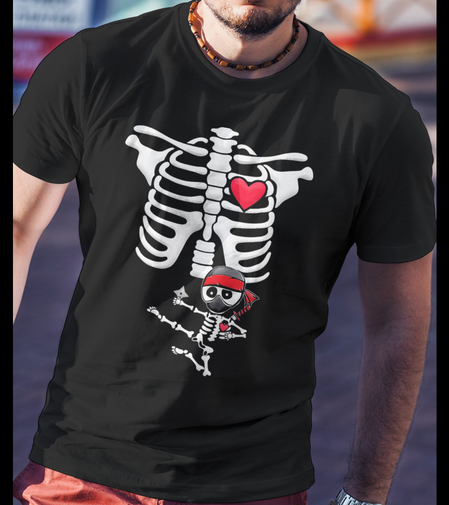 Maternity Baby Skeleton Ninja Heart Costume T-Shirt