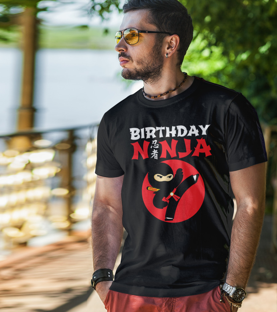 Birthday Ninja Kicking Action Kids Party T-Shirt